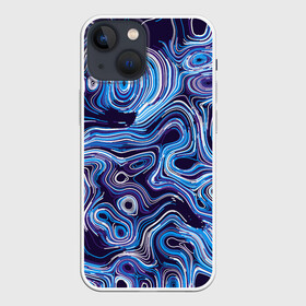 Чехол для iPhone 13 mini с принтом Синие линии в Новосибирске,  |  | abstract | flow | lines | paint | space | абстракция | движение | космос | краска | линии | пятна | синий | течение | фиолетовый