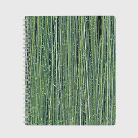Тетрадь с принтом Зеленый бамбук в Новосибирске, 100% бумага | 48 листов, плотность листов — 60 г/м2, плотность картонной обложки — 250 г/м2. Листы скреплены сбоку удобной пружинной спиралью. Уголки страниц и обложки скругленные. Цвет линий — светло-серый
 | Тематика изображения на принте: bamboo | forest | stripes | бамбук | заросли | лес | листья | полосы | растения
