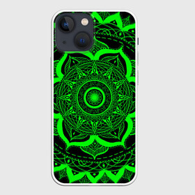 Чехол для iPhone 13 mini с принтом Mandala в Новосибирске,  |  | abstraction | light green | mandala | pattern | shape | tangled | texture | абстракция | запутанный | салатовый | текстура | узор | формы
