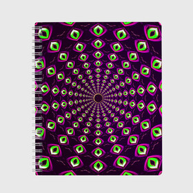 Тетрадь с принтом Fractal-$$$ в Новосибирске, 100% бумага | 48 листов, плотность листов — 60 г/м2, плотность картонной обложки — 250 г/м2. Листы скреплены сбоку удобной пружинной спиралью. Уголки страниц и обложки скругленные. Цвет линий — светло-серый
 | abstraction | fractal | light green | mandala | pattern | pink | shape | symmetry | texture | абстракция | розовый | салатовый | симметрия | текстура | узор | формы | фрактал