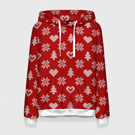 Женская толстовка 3D с принтом Красный рождественский свитер в Новосибирске, 100% полиэстер  | двухслойный капюшон со шнурком для регулировки, мягкие манжеты на рукавах и по низу толстовки, спереди карман-кенгуру с мягким внутренним слоем. | 
