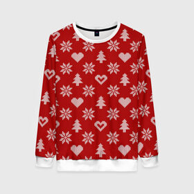 Женский свитшот 3D с принтом Красный рождественский свитер в Новосибирске, 100% полиэстер с мягким внутренним слоем | круглый вырез горловины, мягкая резинка на манжетах и поясе, свободная посадка по фигуре | 