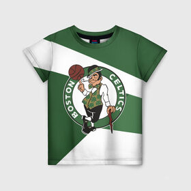 Детская футболка 3D с принтом Бостон Селтикс в Новосибирске, 100% гипоаллергенный полиэфир | прямой крой, круглый вырез горловины, длина до линии бедер, чуть спущенное плечо, ткань немного тянется | Тематика изображения на принте: boston | boston celtics | celtics | nba | баскетбол | бостон | бостон селтикс | нба | селтикс