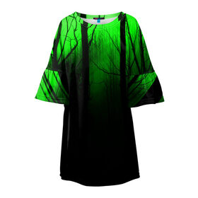Детское платье 3D с принтом G-loomy в Новосибирске, 100% полиэстер | прямой силуэт, чуть расширенный к низу. Круглая горловина, на рукавах — воланы | fog | forest | gloomy | green fog | night | radiation | trees | деревья | зеленый туман | лес | мрачный | ночь | радиация | туман