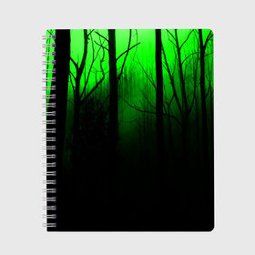 Тетрадь с принтом G-loomy в Новосибирске, 100% бумага | 48 листов, плотность листов — 60 г/м2, плотность картонной обложки — 250 г/м2. Листы скреплены сбоку удобной пружинной спиралью. Уголки страниц и обложки скругленные. Цвет линий — светло-серый
 | fog | forest | gloomy | green fog | night | radiation | trees | деревья | зеленый туман | лес | мрачный | ночь | радиация | туман