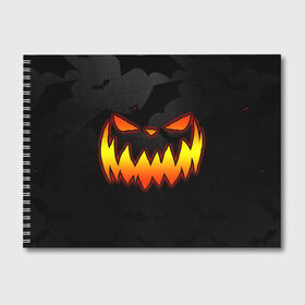Альбом для рисования с принтом Pumpkin smile and bats в Новосибирске, 100% бумага
 | матовая бумага, плотность 200 мг. | 2020 | bat | bats | face | halloween | mask | nightmare | pumpkin | scary | smile | smiling | летучая | лицо | маска | мыши | мышь | привидение | страшная | тыква | улыбка | хэлоуин