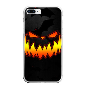 Чехол для iPhone 7Plus/8 Plus матовый с принтом Pumpkin smile and bats в Новосибирске, Силикон | Область печати: задняя сторона чехла, без боковых панелей | Тематика изображения на принте: 2020 | bat | bats | face | halloween | mask | nightmare | pumpkin | scary | smile | smiling | летучая | лицо | маска | мыши | мышь | привидение | страшная | тыква | улыбка | хэлоуин