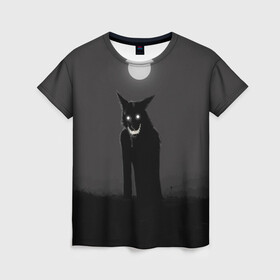 Женская футболка 3D с принтом ОБОРОТЕНЬ в Новосибирске, 100% полиэфир ( синтетическое хлопкоподобное полотно) | прямой крой, круглый вырез горловины, длина до линии бедер | волк | луна | необычно | оборотень | оскал | полнолуние | прикольно | страшно | хэллоуин