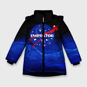 Зимняя куртка для девочек 3D с принтом IMPOSTOR NASA в Новосибирске, ткань верха — 100% полиэстер; подклад — 100% полиэстер, утеплитель — 100% полиэстер. | длина ниже бедра, удлиненная спинка, воротник стойка и отстегивающийся капюшон. Есть боковые карманы с листочкой на кнопках, утяжки по низу изделия и внутренний карман на молнии. 

Предусмотрены светоотражающий принт на спинке, радужный светоотражающий элемент на пуллере молнии и на резинке для утяжки. | Тематика изображения на принте: among us | galaxy | imposter | impostor | nasa | space | space company | star | there is impostor among us | амонг ус | астрономия | галактика | звезды | игра | космическая компания | космос | мем | наса | предатель | предатель среди 