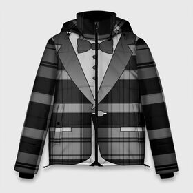 Мужская зимняя куртка 3D с принтом Пиджак в клетку в Новосибирске, верх — 100% полиэстер; подкладка — 100% полиэстер; утеплитель — 100% полиэстер | длина ниже бедра, свободный силуэт Оверсайз. Есть воротник-стойка, отстегивающийся капюшон и ветрозащитная планка. 

Боковые карманы с листочкой на кнопках и внутренний карман на молнии. | Тематика изображения на принте: бабочка | босс молокосос | бутоньерка | в клетку | галстук | джентельмен | директор | жених | клеточка | косплей | костюм | маскарад | муж | одежда | официант | пиджак | принт | пуговица | пуговка