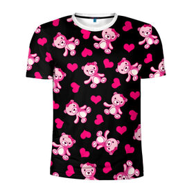 Мужская футболка 3D спортивная с принтом Love teddy bear в Новосибирске, 100% полиэстер с улучшенными характеристиками | приталенный силуэт, круглая горловина, широкие плечи, сужается к линии бедра | Тематика изображения на принте: bear | heart | love is | pink | teddy | valentines day | бантик | валентина | девушке | дочь | жена | животные | игрушка | лучшая | любимая | любовь | мама | марта | медведь | медвежата | медвежата и сердечки | мишки тедди