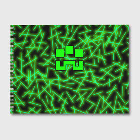 Альбом для рисования с принтом Minecraft creeper в Новосибирске, 100% бумага
 | матовая бумага, плотность 200 мг. | alex | blox | creeper | dungeons | logo game | pixel | steve | алекс | герои | голем | детям | зомби | квадраты | кислотный | крипер | куб | логотипы игр | майнкрафт | мальчикам | мобы | неоновый | персонажи | пиксель