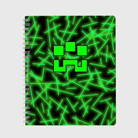 Тетрадь с принтом Minecraft creeper в Новосибирске, 100% бумага | 48 листов, плотность листов — 60 г/м2, плотность картонной обложки — 250 г/м2. Листы скреплены сбоку удобной пружинной спиралью. Уголки страниц и обложки скругленные. Цвет линий — светло-серый
 | Тематика изображения на принте: alex | blox | creeper | dungeons | logo game | pixel | steve | алекс | герои | голем | детям | зомби | квадраты | кислотный | крипер | куб | логотипы игр | майнкрафт | мальчикам | мобы | неоновый | персонажи | пиксель