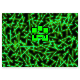 Поздравительная открытка с принтом Minecraft creeper в Новосибирске, 100% бумага | плотность бумаги 280 г/м2, матовая, на обратной стороне линовка и место для марки
 | Тематика изображения на принте: alex | blox | creeper | dungeons | logo game | pixel | steve | алекс | герои | голем | детям | зомби | квадраты | кислотный | крипер | куб | логотипы игр | майнкрафт | мальчикам | мобы | неоновый | персонажи | пиксель