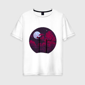 Женская футболка хлопок Oversize с принтом pixel night в Новосибирске, 100% хлопок | свободный крой, круглый ворот, спущенный рукав, длина до линии бедер
 | Тематика изображения на принте: pixel art | retro | vaporwave | луна | ночь | пиксель арт | ретро