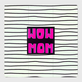 Магнитный плакат 3Х3 с принтом WOW MOM (вау мама) в Новосибирске, Полимерный материал с магнитным слоем | 9 деталей размером 9*9 см | белый | вау | мама | полоска | прикол | розовый | цитата | черный