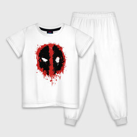 Детская пижама хлопок с принтом Deadpool logo в Новосибирске, 100% хлопок |  брюки и футболка прямого кроя, без карманов, на брюках мягкая резинка на поясе и по низу штанин
 | deadpool | logo | marvel | mutant | vdshardan | wade wilson | болтливый наемник | вэйд вилсон | дадпул | дедпул | дэдпул | дэтпул | комиксы | логотип | марвел | мутант | супергерой | уэйд уилсон