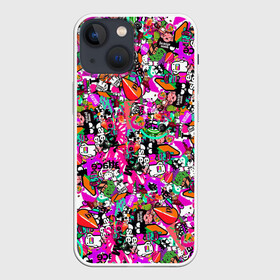 Чехол для iPhone 13 mini с принтом tickers в Новосибирске,  |  | abstraction | background | colorful | jdm | sticker | stickers | style | texture | абстракция | наклейки | разноцветный | стикер | стиль | текстура | фон