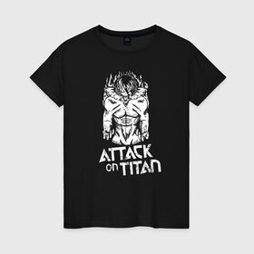 Женская футболка хлопок с принтом Атака на титанов в Новосибирске, 100% хлопок | прямой крой, круглый вырез горловины, длина до линии бедер, слегка спущенное плечо | anime | attack on titan | аниме | армин арлерт | атак он титан | атака на титанов | атака титанов | великаны | гарнизон | колоссальный | леви | легион разведки | лого | манга | микаса аккерман | разведкорпус
