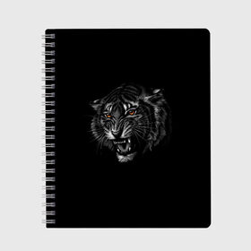 Тетрадь с принтом Тигр в Новосибирске, 100% бумага | 48 листов, плотность листов — 60 г/м2, плотность картонной обложки — 250 г/м2. Листы скреплены сбоку удобной пружинной спиралью. Уголки страниц и обложки скругленные. Цвет линий — светло-серый
 | Тематика изображения на принте: животные | звери | оскал тигра | тигр | хищник