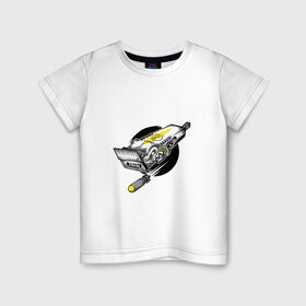 Детская футболка хлопок с принтом Опасная стрижка в Новосибирске, 100% хлопок | круглый вырез горловины, полуприлегающий силуэт, длина до линии бедер | Тематика изображения на принте: арт | бомба | машинка для стрижки волос | ракета | рисунок