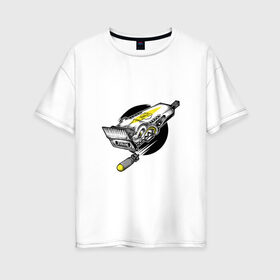 Женская футболка хлопок Oversize с принтом Опасная стрижка в Новосибирске, 100% хлопок | свободный крой, круглый ворот, спущенный рукав, длина до линии бедер
 | арт | бомба | машинка для стрижки волос | ракета | рисунок