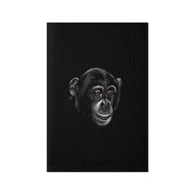 Обложка для паспорта матовая кожа с принтом Обезьяна в Новосибирске, натуральная матовая кожа | размер 19,3 х 13,7 см; прозрачные пластиковые крепления | животные | обезьяна | обезьяны | приматы | шимпанзе