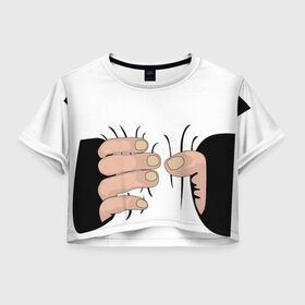 Женская футболка Crop-top 3D с принтом Hand в Новосибирске, 100% полиэстер | круглая горловина, длина футболки до линии талии, рукава с отворотами | hand | иллюстрация | обхват | прикол | руки | сжал | сжатие | юмор