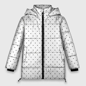 Женская зимняя куртка 3D с принтом Сердечки черные на белом в Новосибирске, верх — 100% полиэстер; подкладка — 100% полиэстер; утеплитель — 100% полиэстер | длина ниже бедра, силуэт Оверсайз. Есть воротник-стойка, отстегивающийся капюшон и ветрозащитная планка. 

Боковые карманы с листочкой на кнопках и внутренний карман на молнии | Тематика изображения на принте: heart pattern | hearts | polka dot hearts | сердечки | сердечки в стиле горошек | сердечки горошек | сердечки узорчик | сердце | сердце узор | узор горошек