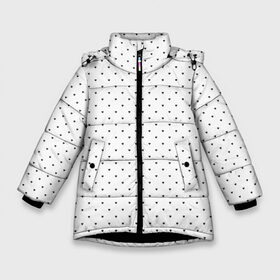 Зимняя куртка для девочек 3D с принтом Сердечки черные на белом в Новосибирске, ткань верха — 100% полиэстер; подклад — 100% полиэстер, утеплитель — 100% полиэстер. | длина ниже бедра, удлиненная спинка, воротник стойка и отстегивающийся капюшон. Есть боковые карманы с листочкой на кнопках, утяжки по низу изделия и внутренний карман на молнии. 

Предусмотрены светоотражающий принт на спинке, радужный светоотражающий элемент на пуллере молнии и на резинке для утяжки. | Тематика изображения на принте: heart pattern | hearts | polka dot hearts | сердечки | сердечки в стиле горошек | сердечки горошек | сердечки узорчик | сердце | сердце узор | узор горошек