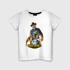 Детская футболка хлопок с принтом West World в Новосибирске, 100% хлопок | круглый вырез горловины, полуприлегающий силуэт, длина до линии бедер | Тематика изображения на принте: 1973 | west world | western | вестерн | мир дикого запада