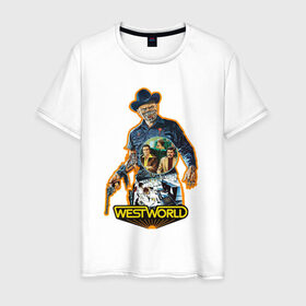Мужская футболка хлопок с принтом West World в Новосибирске, 100% хлопок | прямой крой, круглый вырез горловины, длина до линии бедер, слегка спущенное плечо. | 1973 | west world | western | вестерн | мир дикого запада