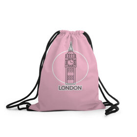 Рюкзак-мешок 3D с принтом Биг Бен, Лондон, London в Новосибирске, 100% полиэстер | плотность ткани — 200 г/м2, размер — 35 х 45 см; лямки — толстые шнурки, застежка на шнуровке, без карманов и подкладки | big ben | clock | england | europe | london | pink | travel | англия | башня | башня елизаветы | биг бен | великобритания | европа | иконка | круг | лондон | надпись | путешествия | розовый | символ | часы