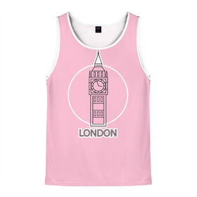 Мужская майка 3D с принтом Биг Бен, Лондон, London в Новосибирске, 100% полиэстер | круглая горловина, приталенный силуэт, длина до линии бедра. Пройма и горловина окантованы тонкой бейкой | Тематика изображения на принте: big ben | clock | england | europe | london | pink | travel | англия | башня | башня елизаветы | биг бен | великобритания | европа | иконка | круг | лондон | надпись | путешествия | розовый | символ | часы