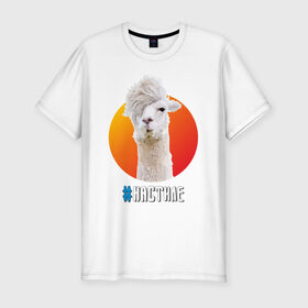 Мужская футболка хлопок Slim с принтом Лама в Новосибирске, 92% хлопок, 8% лайкра | приталенный силуэт, круглый вырез ворота, длина до линии бедра, короткий рукав | Тематика изображения на принте: alpaca | lama | альпака | арт | животное | животные | картинка | лама | милота | рисунок
