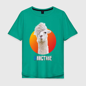 Мужская футболка хлопок Oversize с принтом Лама в Новосибирске, 100% хлопок | свободный крой, круглый ворот, “спинка” длиннее передней части | Тематика изображения на принте: alpaca | lama | альпака | арт | животное | животные | картинка | лама | милота | рисунок