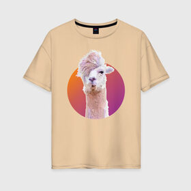 Женская футболка хлопок Oversize с принтом Лама_2 в Новосибирске, 100% хлопок | свободный крой, круглый ворот, спущенный рукав, длина до линии бедер
 | alpaca | lama | альпака | арт | животные | картинка | лама | милое животное | рисунок