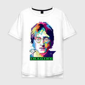 Мужская футболка хлопок Oversize с принтом John Lennon Imagine в Новосибирске, 100% хлопок | свободный крой, круглый ворот, “спинка” длиннее передней части | beatles | imagine | john | lennon | the beatles | битлз | битлы | группа | джон | купить | леннон | леннона | очки | рок н ролл | с группы | хиппи