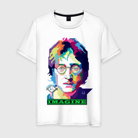 Мужская футболка хлопок с принтом John Lennon Imagine в Новосибирске, 100% хлопок | прямой крой, круглый вырез горловины, длина до линии бедер, слегка спущенное плечо. | beatles | imagine | john | lennon | the beatles | битлз | битлы | группа | джон | купить | леннон | леннона | очки | рок н ролл | с группы | хиппи