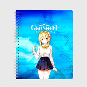 Тетрадь с принтом Genshin Impact - Lumine в Новосибирске, 100% бумага | 48 листов, плотность листов — 60 г/м2, плотность картонной обложки — 250 г/м2. Листы скреплены сбоку удобной пружинной спиралью. Уголки страниц и обложки скругленные. Цвет линий — светло-серый
 | Тематика изображения на принте: amber | anime | anime girl | game | gamer | genshin | genshin impact | genshin impact logo | genshin impact lumine | jean | jrpg | lisa | lumine | rpg | zelda | аниме | геншин импакт | джин | зельда | игра | лиза | люмине | люмине генши