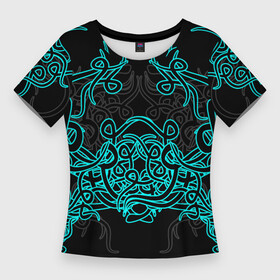 Женская футболка 3D Slim с принтом Узоры магия в Новосибирске,  |  | игры | орнамент | плетение | растительность | рок | татуировка | узор | фэнтези | черное | этническое