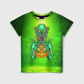 Детская футболка 3D с принтом Zombie в Новосибирске, 100% гипоаллергенный полиэфир | прямой крой, круглый вырез горловины, длина до линии бедер, чуть спущенное плечо, ткань немного тянется | blood | diablo | haloween | horror | дьявол | зомби | кости | кровь | мозги | мясо | страшилка | ужасы | хеллоуин | хелоуин