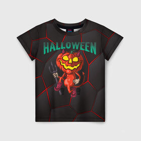 Детская футболка 3D с принтом Halloween в Новосибирске, 100% гипоаллергенный полиэфир | прямой крой, круглый вырез горловины, длина до линии бедер, чуть спущенное плечо, ткань немного тянется | blood | diablo | haloween | horror | дьявол | зомби | кости | кровь | мозги | мясо | страшилка | ужасы | хеллоуин | хелоуин