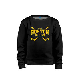 Детский свитшот хлопок с принтом Boston Bruins в Новосибирске, 100% хлопок | круглый вырез горловины, эластичные манжеты, пояс и воротник | Тематика изображения на принте: boston | boston bruins | bruins | hockey | nhl | usa | бостон | бостон брюинз | нхл | спорт | сша | хоккей | шайба