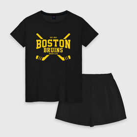Женская пижама с шортиками хлопок с принтом Boston Bruins в Новосибирске, 100% хлопок | футболка прямого кроя, шорты свободные с широкой мягкой резинкой | boston | boston bruins | bruins | hockey | nhl | usa | бостон | бостон брюинз | нхл | спорт | сша | хоккей | шайба