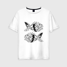 Женская футболка хлопок Oversize с принтом Aries в Новосибирске, 100% хлопок | свободный крой, круглый ворот, спущенный рукав, длина до линии бедер
 | абстракция | гороскоп | инк | рыбы | стимпанк | трайбл