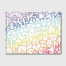 Альбом для рисования с принтом Радужные дудлы в Новосибирске, 100% бумага
 | матовая бумага, плотность 200 мг. | doodle | горы | динозавр | дудл | жираф | заяц | звезда | карандаш | лапки | медведь | облако | птица | радуга | сердце | телевизор | улыбка | утёнок