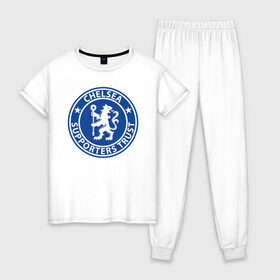 Женская пижама хлопок с принтом Chelsea FC в Новосибирске, 100% хлопок | брюки и футболка прямого кроя, без карманов, на брюках мягкая резинка на поясе и по низу штанин | blue | chelsea | club | english | fc | football | london | retirees | soccer | английский | клуб | лондон | пенсионеры | синие | фк | футбол | футбольный | челси