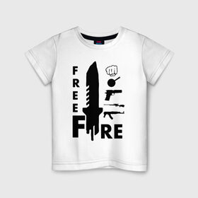 Детская футболка хлопок с принтом GARENA FREE FIRE в Новосибирске, 100% хлопок | круглый вырез горловины, полуприлегающий силуэт, длина до линии бедер | free fire | free fire игра | garena fire fire | garena free fire | гарена фри фаер | гарена фри фаер алмазы. | фри фаер | фри фаер пк