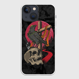 Чехол для iPhone 13 mini с принтом Ворона и череп в Новосибирске,  |  | blood | diablo | haloween | horror | дьявол | зомби | кости | кровь | мозги | мясо | страшилка | ужасы | хеллоуин | хелоуин